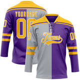 Custom Purple Gold Gray-White Split Fashion Hockey Lace Neck Jersey