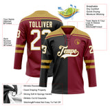 Custom Crimson White Black-Old Gold Split Fashion Hockey Lace Neck Jersey