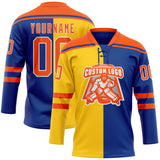 Custom Royal Orange Yellow-White Split Fashion Hockey Lace Neck Jersey