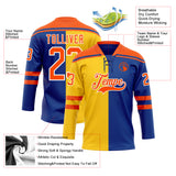 Custom Royal Orange Yellow-White Split Fashion Hockey Lace Neck Jersey