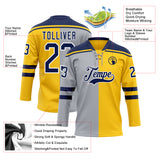 Custom Yellow Navy Gray-White Split Fashion Hockey Lace Neck Jersey