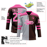 Custom Brown Pink Gray-White Split Fashion Hockey Lace Neck Jersey