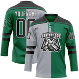 Custom Kelly Green Black Gray-White Split Fashion Hockey Lace Neck Jersey