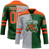 Custom Green Orange Gray-White Split Fashion Hockey Lace Neck Jersey