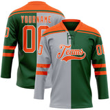 Custom Green Orange Gray-White Split Fashion Hockey Lace Neck Jersey