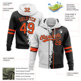Custom Black Orange-White Split Ripped Pattern Baseball Pullover Sweatshirt Hoodie