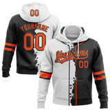 Custom Black Orange-White Split Ripped Pattern Baseball Pullover Sweatshirt Hoodie
