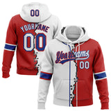 Custom Red White-Royal Split Ripped Pattern Baseball Pullover Sweatshirt Hoodie