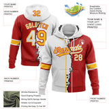 Custom Red White-Gold Split Ripped Pattern Baseball Pullover Sweatshirt Hoodie