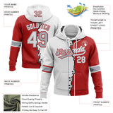 Custom Red White-Gray Split Ripped Pattern Baseball Pullover Sweatshirt Hoodie
