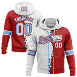 Custom Red White-Light Blue Split Ripped Pattern Baseball Pullover Sweatshirt Hoodie