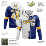 Custom Royal White-Gold Split Ripped Pattern Baseball Pullover Sweatshirt Hoodie