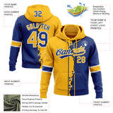Custom Royal Gold-White Split Ripped Pattern Baseball Pullover Sweatshirt Hoodie