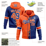 Custom Royal Orange-White Split Ripped Pattern Baseball Pullover Sweatshirt Hoodie