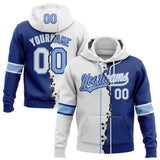 Custom Royal White-Light Blue Split Ripped Pattern Baseball Pullover Sweatshirt Hoodie