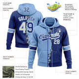 Custom Royal White-Light Blue Split Ripped Pattern Baseball Pullover Sweatshirt Hoodie