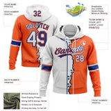 Custom Orange White-Royal Split Ripped Pattern Baseball Pullover Sweatshirt Hoodie