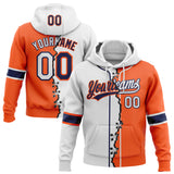 Custom Orange White-Navy Split Ripped Pattern Baseball Pullover Sweatshirt Hoodie