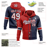 Custom Navy White-Red Split Ripped Pattern Baseball Pullover Sweatshirt Hoodie