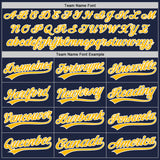 Custom Navy Gold-White Split Ripped Pattern Baseball Pullover Sweatshirt Hoodie
