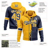 Custom Navy Gold-White Split Ripped Pattern Baseball Pullover Sweatshirt Hoodie