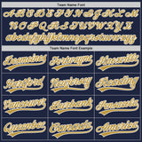 Custom Navy Old Gold-White Split Ripped Pattern Baseball Pullover Sweatshirt Hoodie