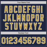 Custom Navy Old Gold-White Split Ripped Pattern Baseball Pullover Sweatshirt Hoodie