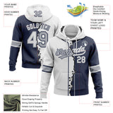 Custom Navy White-Gray Split Ripped Pattern Baseball Pullover Sweatshirt Hoodie