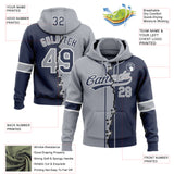 Custom Navy Gray-White Split Ripped Pattern Baseball Pullover Sweatshirt Hoodie