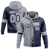 Custom Navy Gray-White Split Ripped Pattern Baseball Pullover Sweatshirt Hoodie
