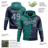 Custom Navy Gray-Teal Split Ripped Pattern Baseball Pullover Sweatshirt Hoodie