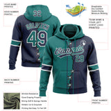 Custom Navy Teal-White Split Ripped Pattern Baseball Pullover Sweatshirt Hoodie