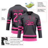 Custom Steel Gray Pink-Black Hockey Lace Neck Jersey
