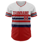 Custom White Red Navy-Gray Block Stripes Lines Los Angeles Style Authentic Baseball Jersey
