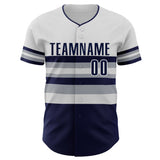 Custom White Navy-Gray Block Stripes Lines New York Style Authentic Baseball Jersey