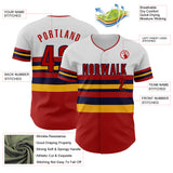 Custom White Red Gold-Navy Block Stripes Lines St.Louis Style Authentic Baseball Jersey