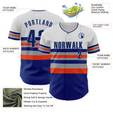 Custom White Royal Orange-Gray Block Stripes Lines New York Style Authentic Baseball Jersey
