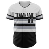 Custom White Black-Gray Block Stripes Lines Chicago Style Authentic Baseball Jersey