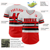 Custom White Fire Red-Black Block Stripes Lines Cincinnati Style Authentic Baseball Jersey
