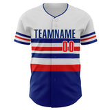 Custom White Fire Red-Royal Block Stripes Lines Los Angeles Style Authentic Baseball Jersey
