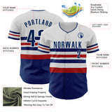 Custom White US Navy Blue-Red Block Stripes Lines Philadelphia Style Authentic Baseball Jersey