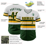 Custom White Green-Gold Block Stripes Lines Oakland Style Authentic Baseball Jersey