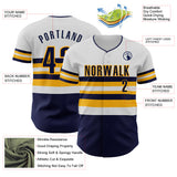 Custom White Navy-Gold Block Stripes Lines Milwaukee Style Authentic Baseball Jersey