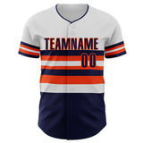 Custom White Navy-Orange Block Stripes Lines Houston Style Authentic Baseball Jersey