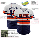 Custom White Navy-Orange Block Stripes Lines Houston Style Authentic Baseball Jersey