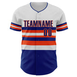 Custom White Royal-Orange Block Stripes Lines New York Style Authentic Baseball Jersey