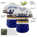Custom White Royal-Old Gold Block Stripes Lines Kansas City Style Authentic Baseball Jersey