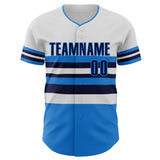 Custom White Navy-Electric Blue Block Stripes Lines Orlando Style Authentic Baseball Jersey