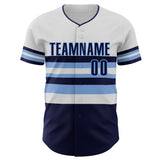 Custom White Navy-Light Blue Block Stripes Lines Tampa Bay Style Authentic Baseball Jersey