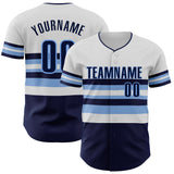 Custom White Navy-Light Blue Block Stripes Lines Tampa Bay Style Authentic Baseball Jersey